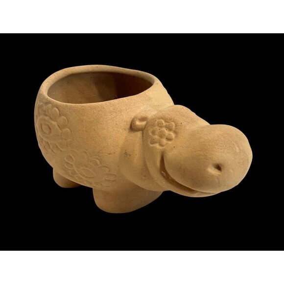 Vintage Ceramic Hippy Hippo Planter with Floral Embossed Design - Picture 1 of 13
